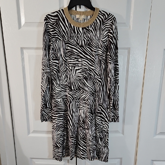 Michael Kors Dresses & Skirts - Michael Kors Black and White Zebra Dress with Gold Trim